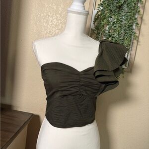 Express Olive Green Ruched Top